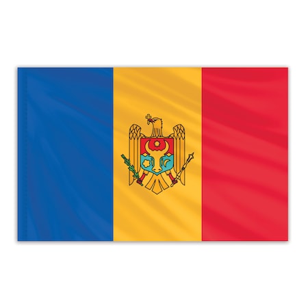 Moldova Indoor Nylon Flag 3'x5' With Gold Fringe